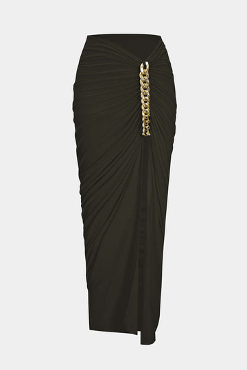 Asymmetrical Ruched Chain Side Slit Skirt