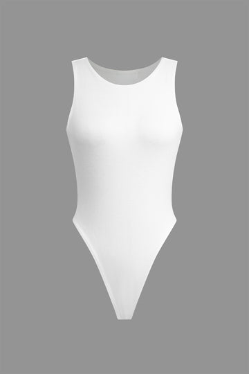 Solid Cut Out Asymmetrical Bodysuit
