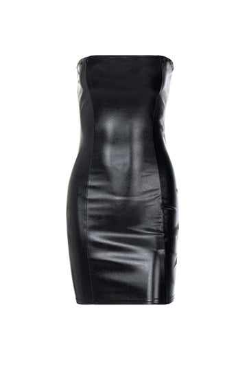 Faux Leather Strapless Mini Dress