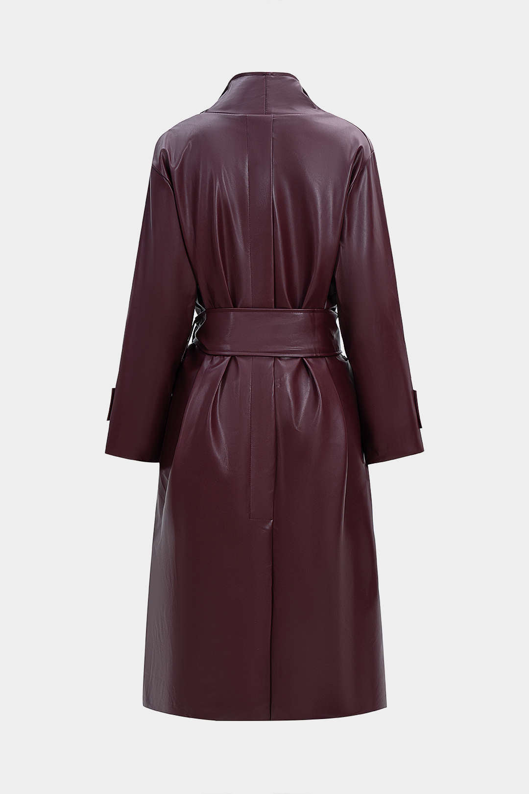 Faux Leather Tie-Up Coat