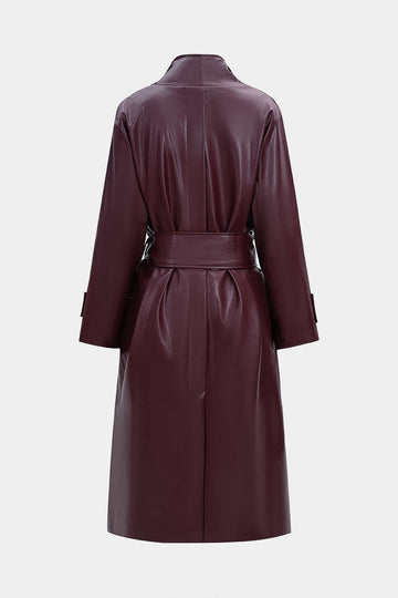 Faux Leather Tie-Up Coat