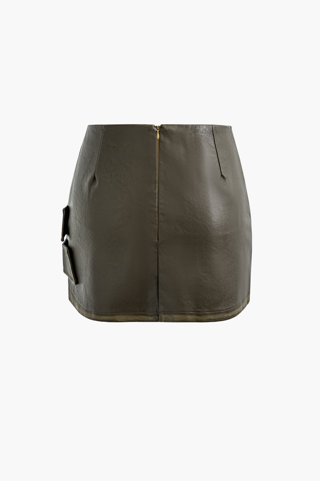 Faux Leather Belt Zipper Mini Skirt