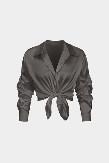 Basic Solid Satin Long-Sleeve Shirt