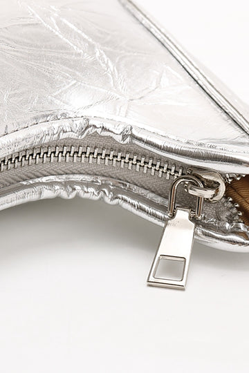Metallic Faux Leather Zipper Shoulder Bag