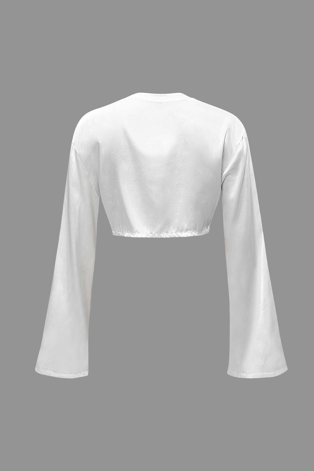 V-neck Satin Long Sleeve Crop Top And Wrap Mini Skirt Set