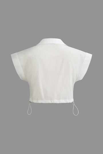 Drawstring Crop Short Sleeve Shirt