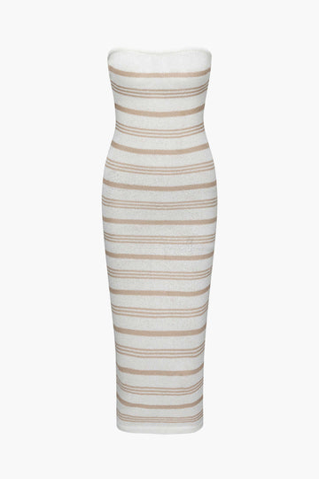 Stripe Knit Strapless Maxi Dress