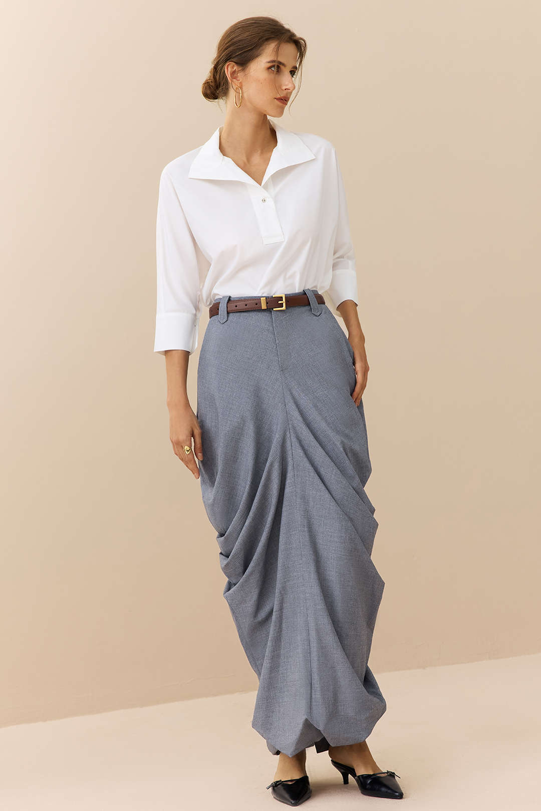 Linen Solid Ruched Skirt