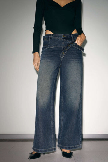 Denim Asymmetrical Wide Leg Jeans