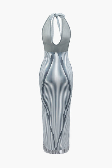 Tie Halter Deep V-neck Backless Maxi Dress