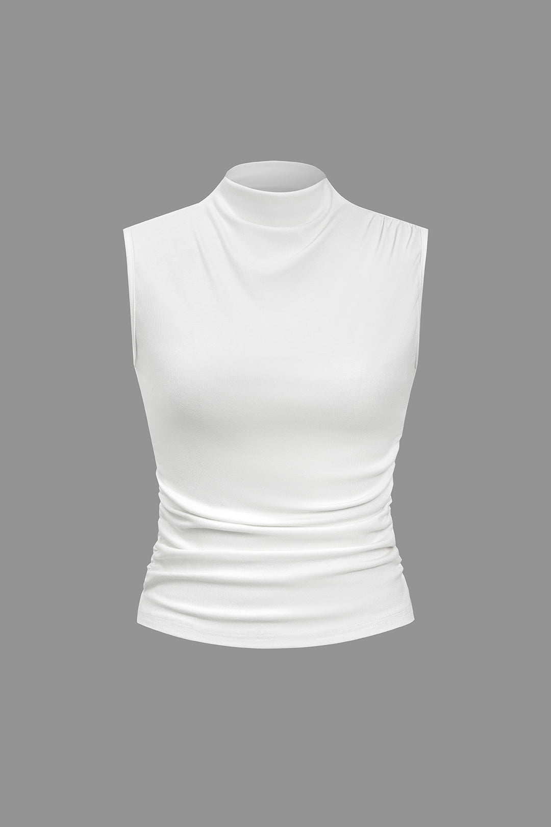 Solid Mock Neck Ruched Tank Top