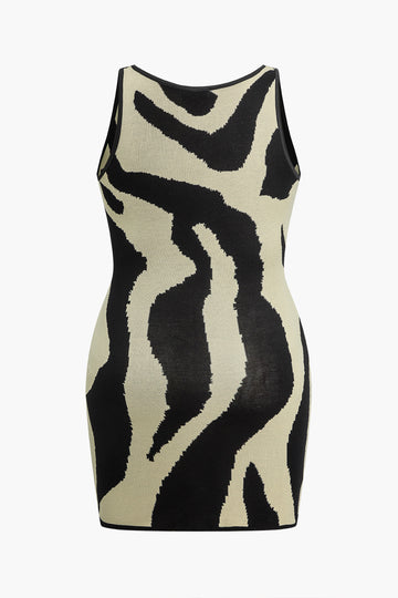 Plus Size Zebra Print Sleeveless Knit Mini Dress