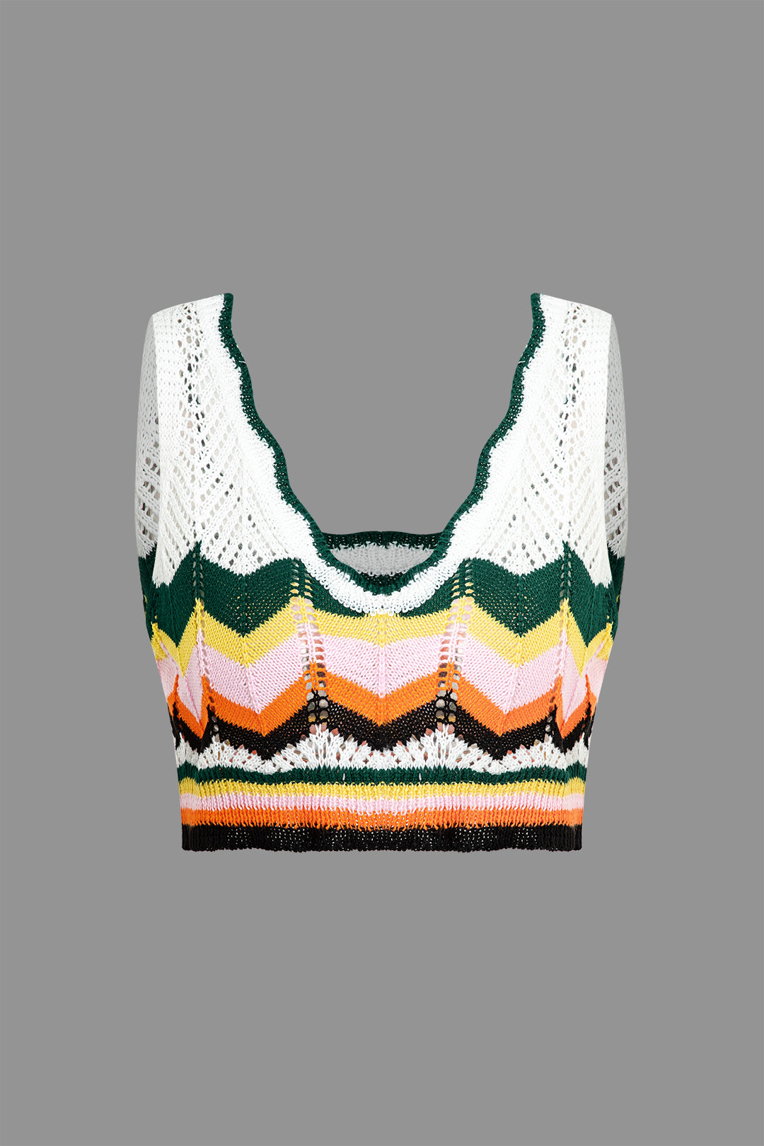 Contrast Crochet V-Neck Crop Top And Mini Skirt Set