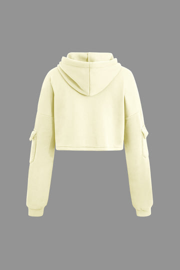 V-neck Long Sleeve Pocket Hooded Sweatshirt And Sweatpants Set