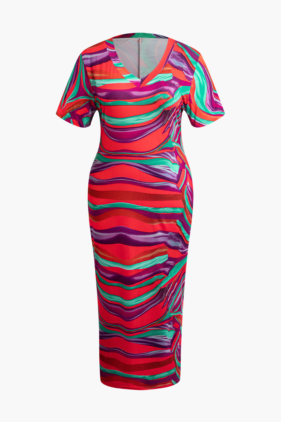 Plus Size Abstract Print V-Neck Maxi Dress