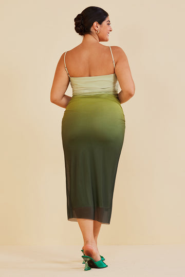 Plus Size Mesh Ruched Cami Maxi Dress