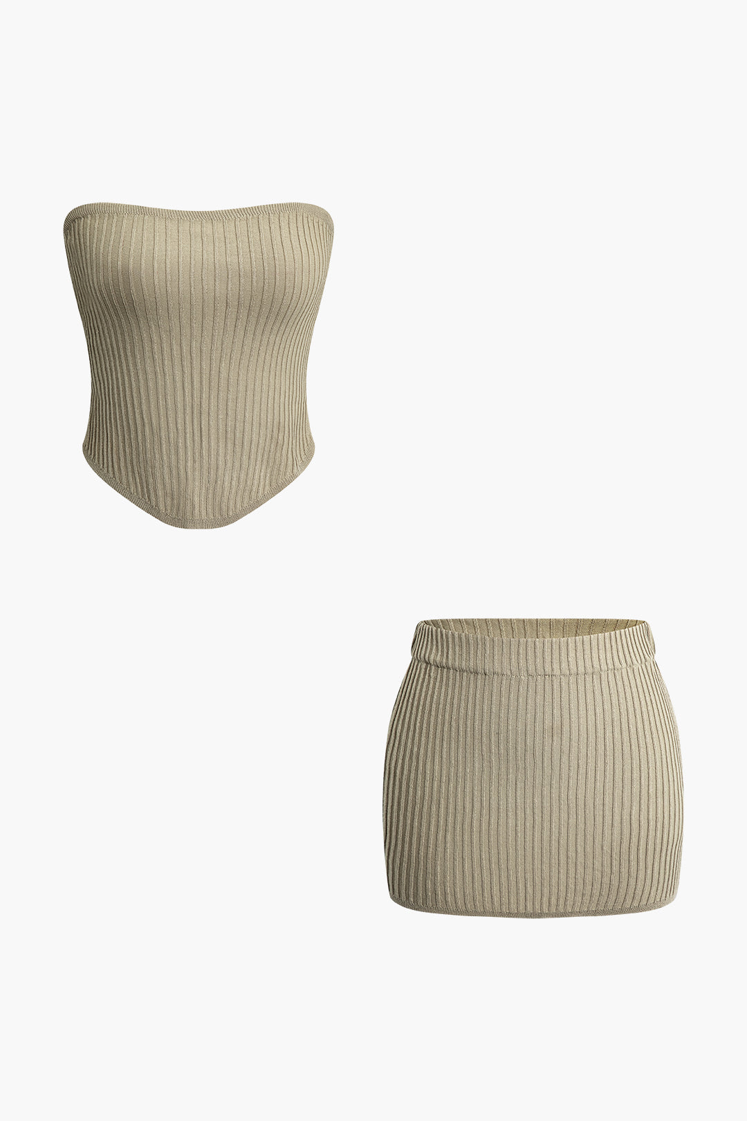 Rib Knit Tube Top And Mini Skirt Set