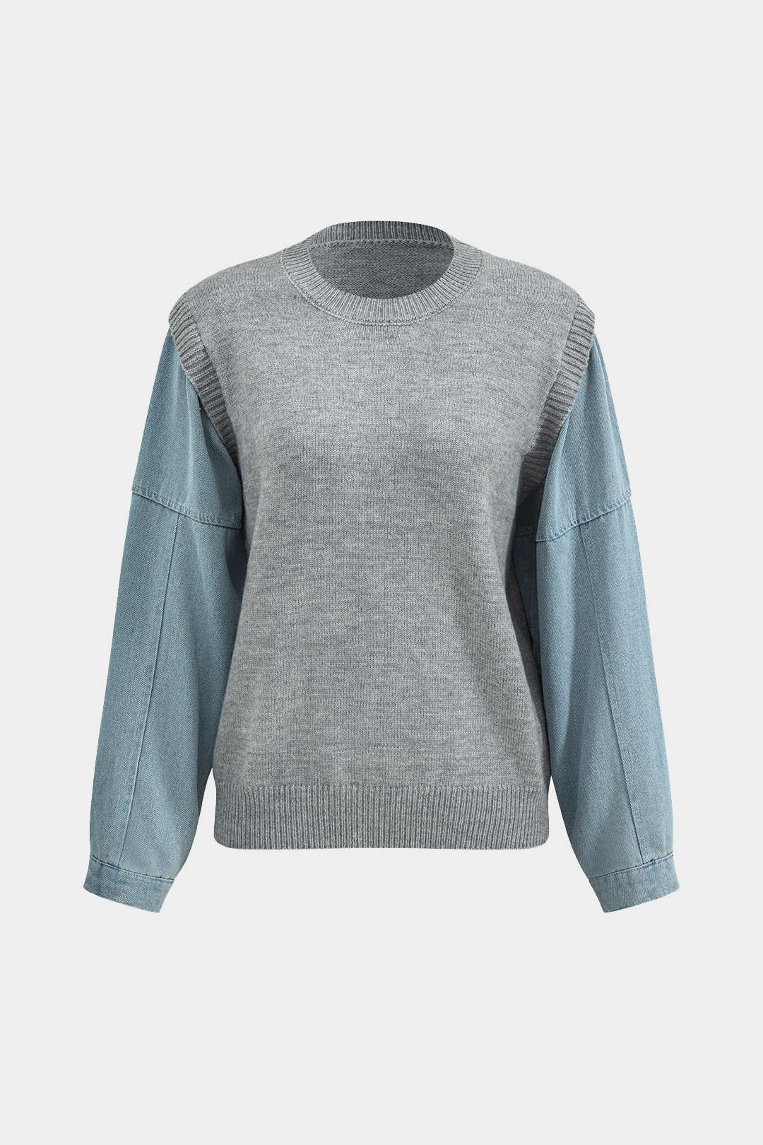 Denim patchwork sweater langærmet top