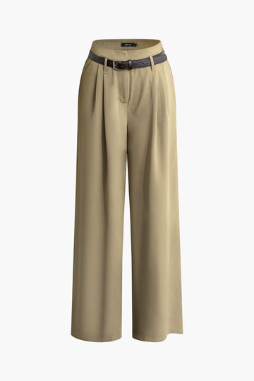Pleated Wide Leg Pants With Belt