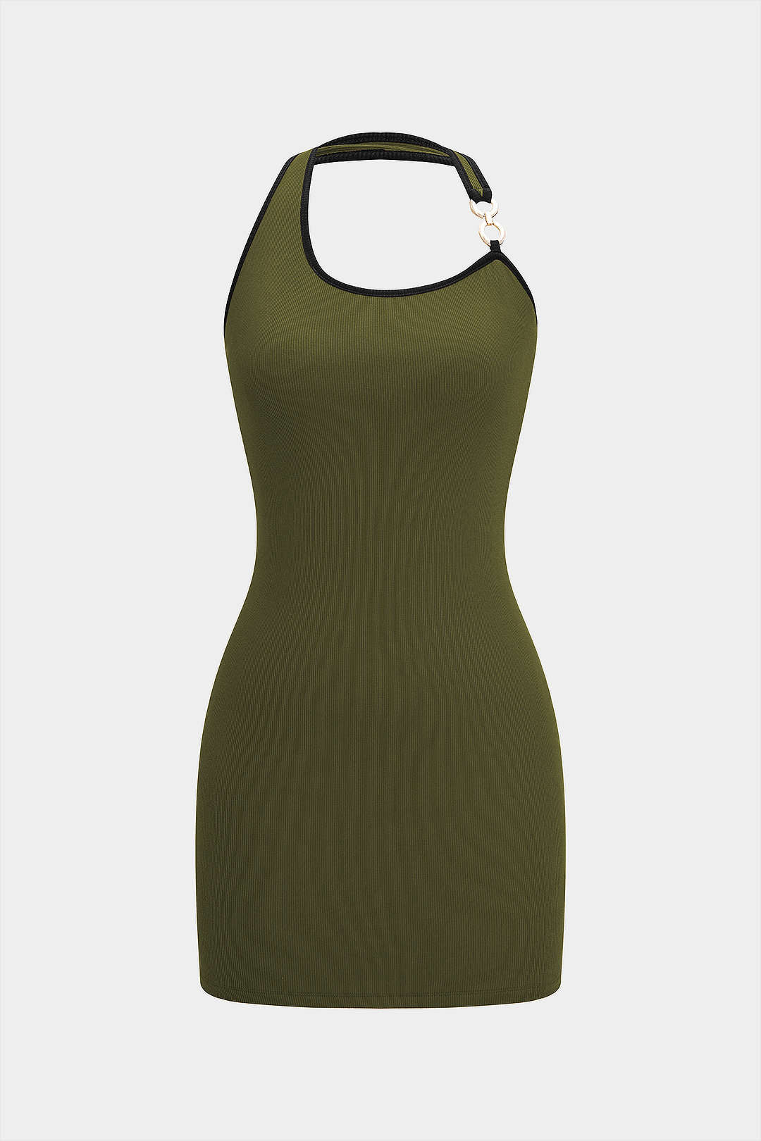 Halter Neck Contrast Binding Metallic Decor Sleeveless Mini Dress