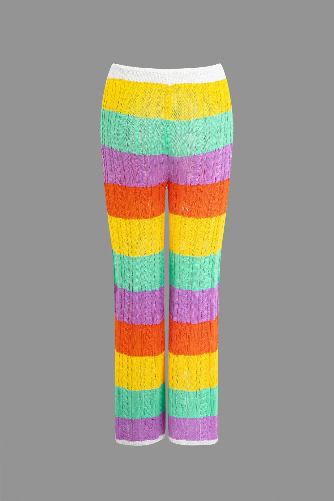Color Block Crochet Hollow Out Drawstring Knit Pants