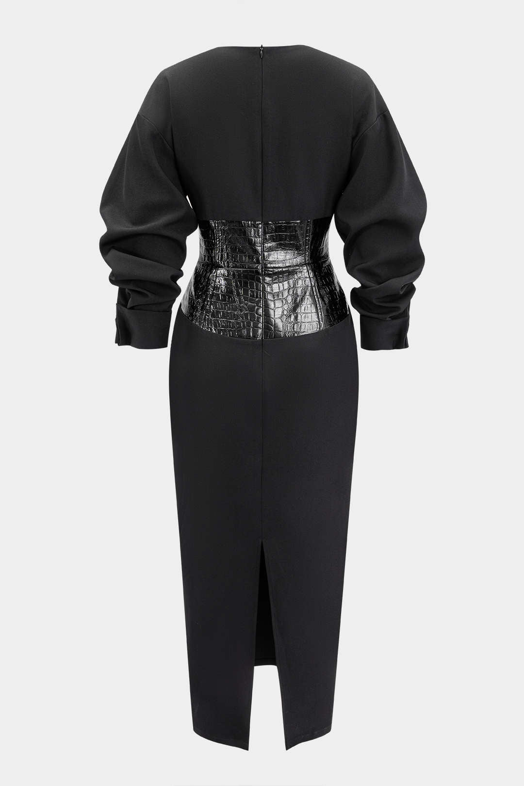 Crocodile Print Faux Leather Patchwork Long Sleeve Maxi Dress