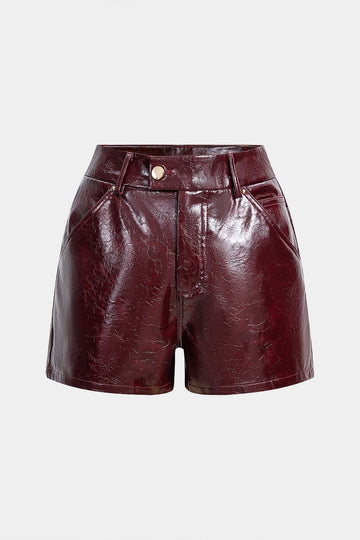 Faux Leather Button Shorts