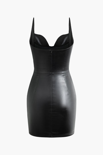 Faux Leather V-neck Mini Dress