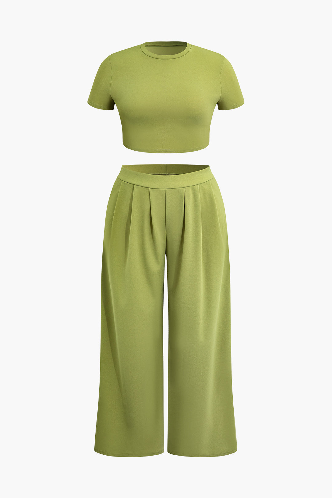 Plus Size Cropped Top and Wide Leg Pants Set