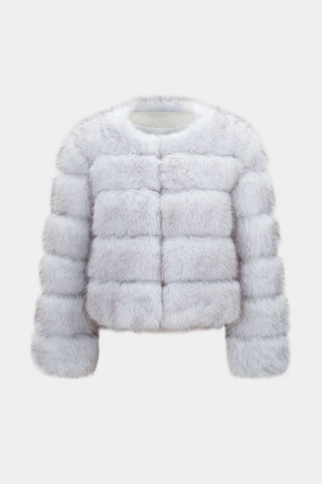 Faux Fur Feather Long Sleeve Coat