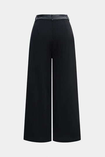 Faux Leather Patchwork Wide Leg Trousers
