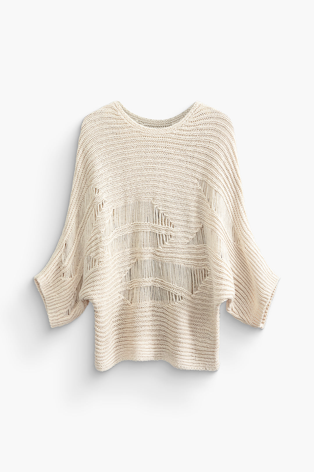 Round Neck Ripped Knit Long Sleeve Top