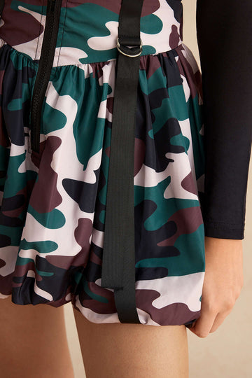 Camo Print Zipper Puff Skirt