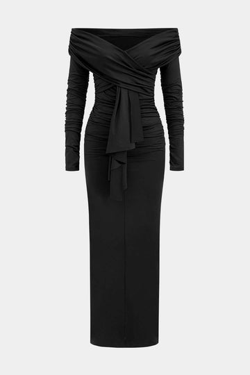 Ruched Off Shoulder Drape Detail Maxi kleit