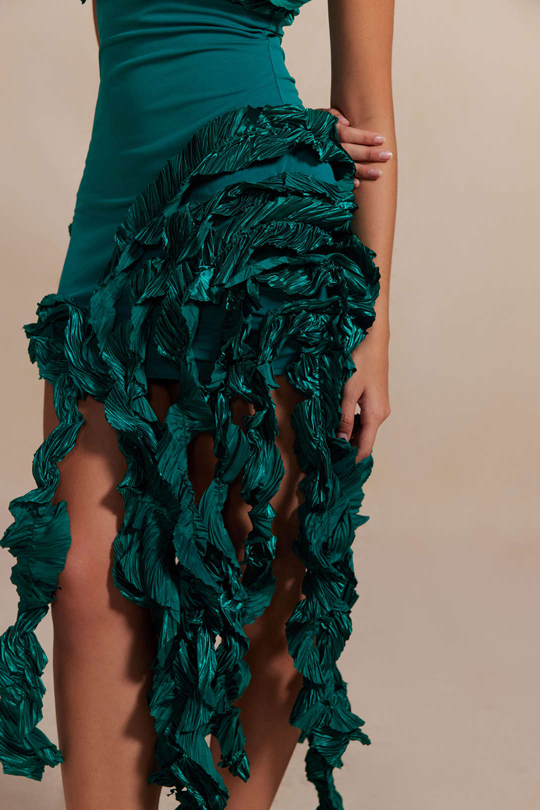 Ruffled Fringe Strapless Midi Dress