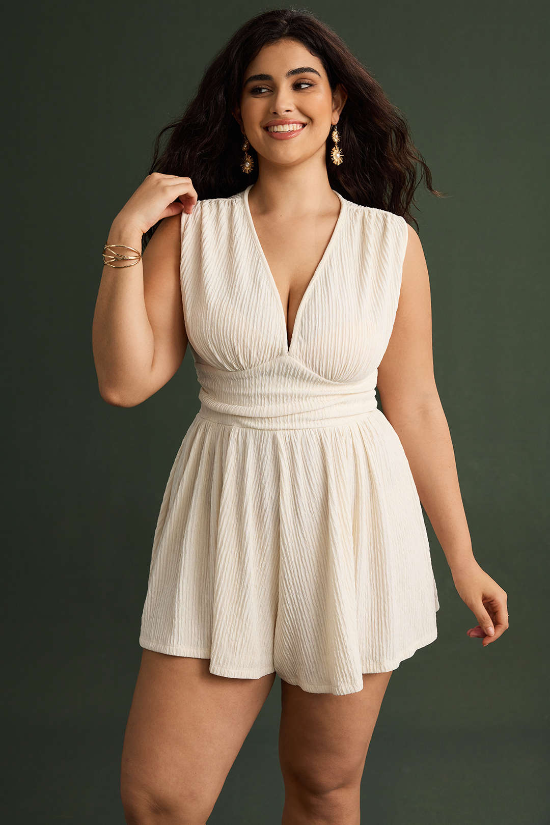 Plus Size Ruched Sleeveless Wide Leg Jumpsuit