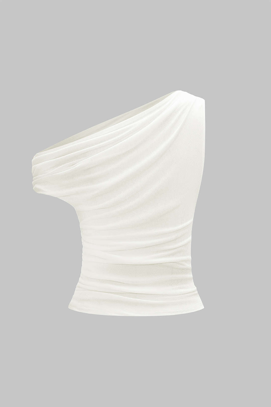 Asymmetrical Shoulder Ruched Sleeveless T-Shirt