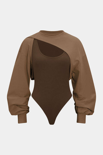 Cut Out Contrast Long Sleeve Bodysuit