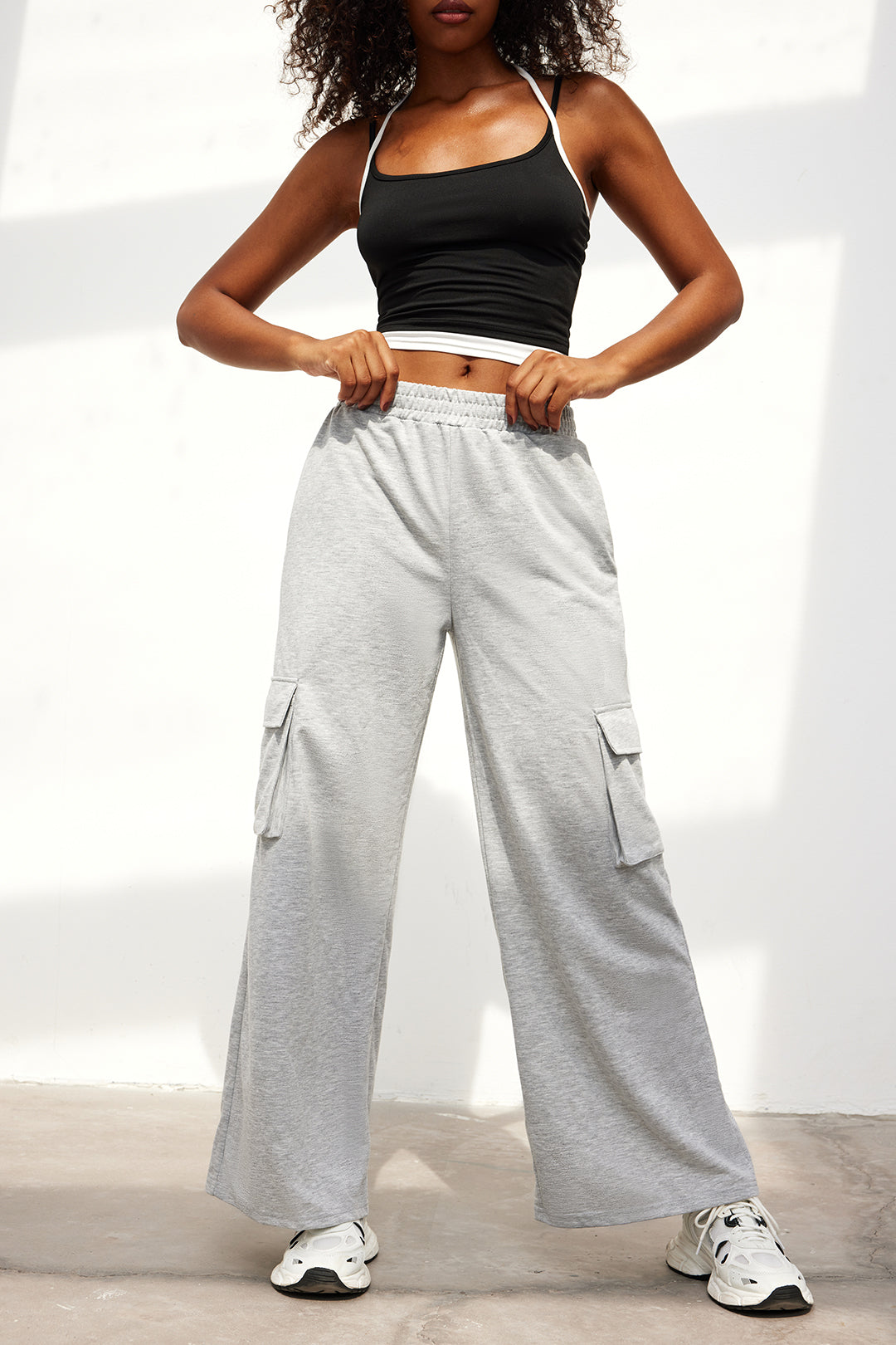 Solid Pocket High-Waisted Trousers