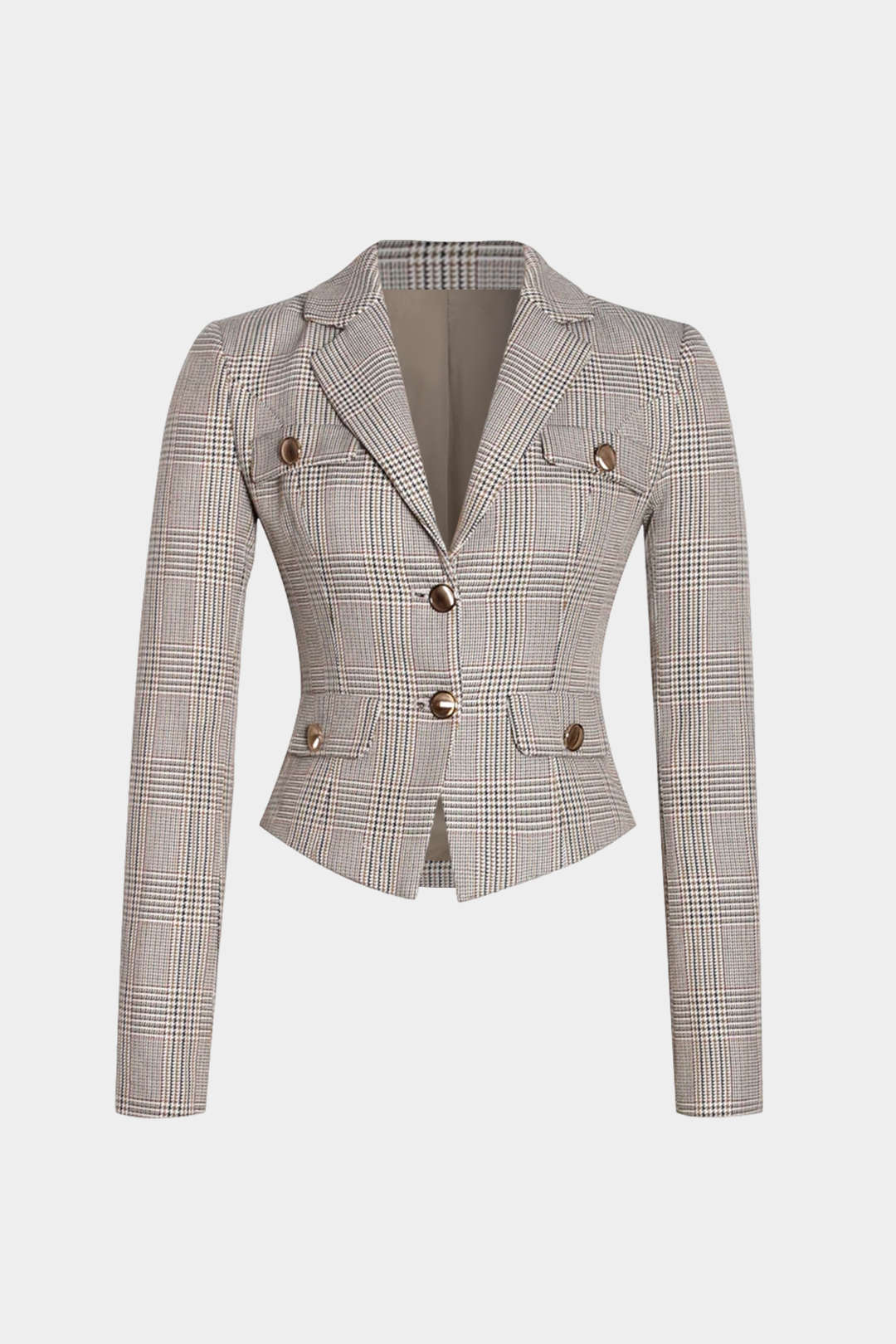 Plaid Print Button Notched Lapel Pocket Jacket