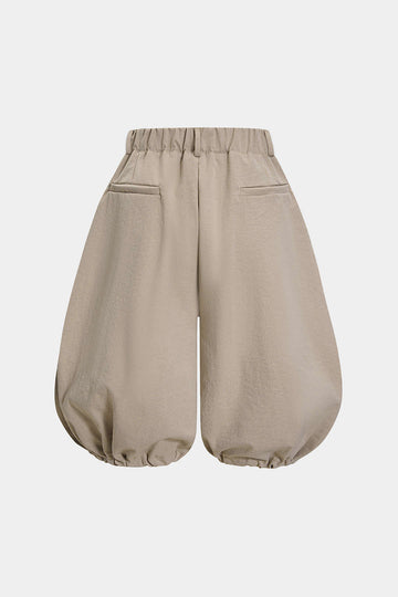Solid Ruched Lantern Shorts