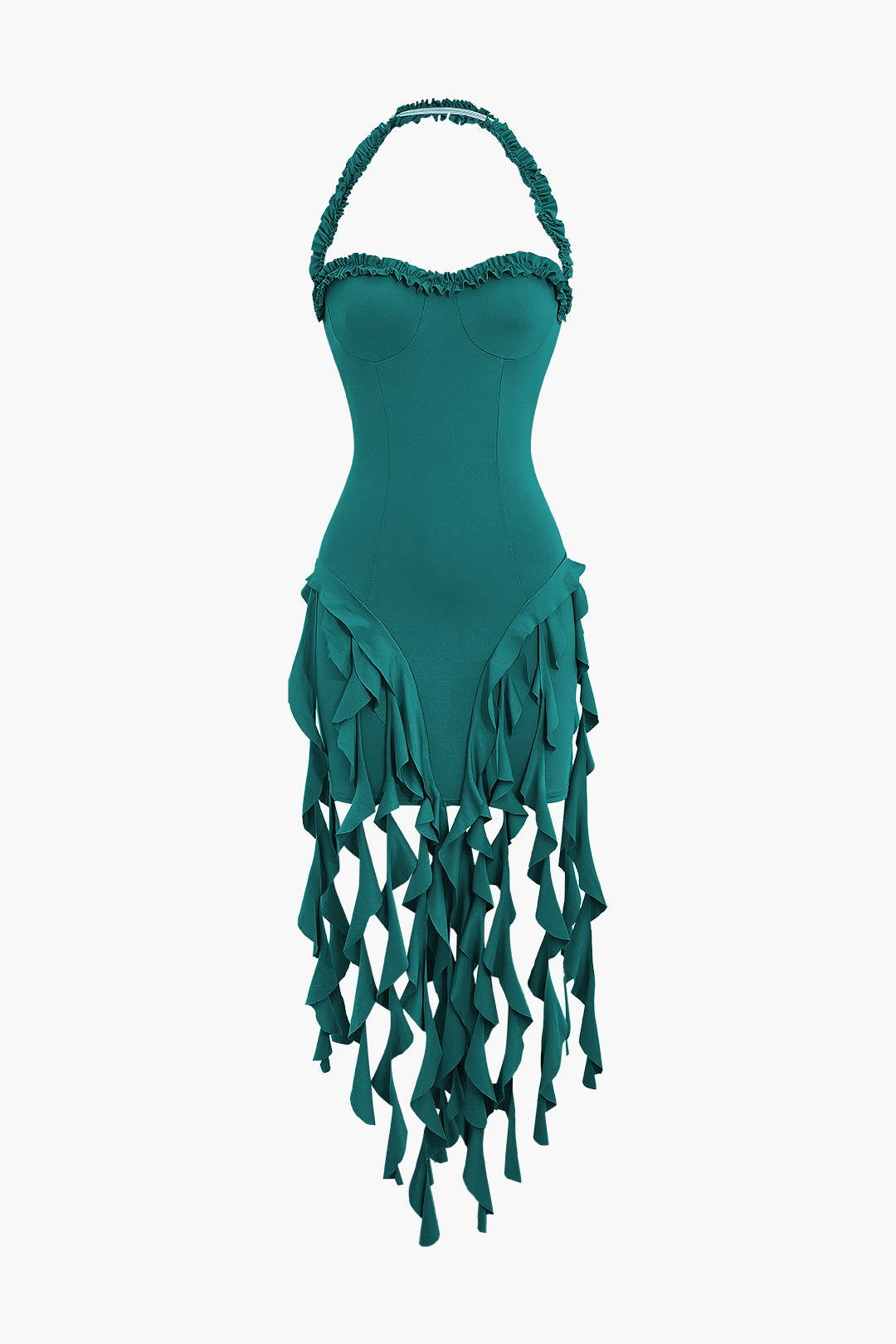 Ruffle Tassel Halter Bustier Mini Dress Micas Ruffle Tassel Halter Bustier Mini Dress Micas