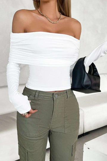 Solid Ruched Long-Sleeve Top