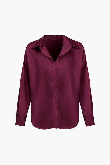 Basic Solid Satin Long-Sleeve Shirt