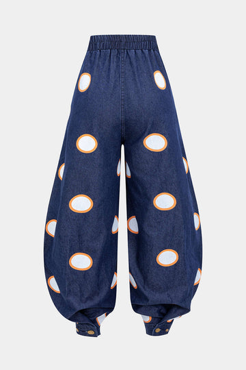 Denim High Waist Zipper Barrel Balloon Jeans