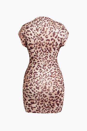Leopard Print Ruched Mini Dress