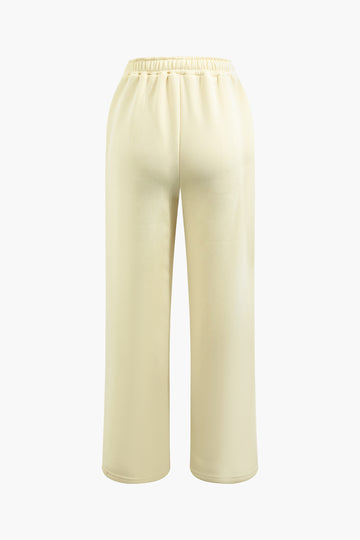Basic Stand Collar Zip Up Long Sleeve Sweatshirt And Elastic Waist Pants Set