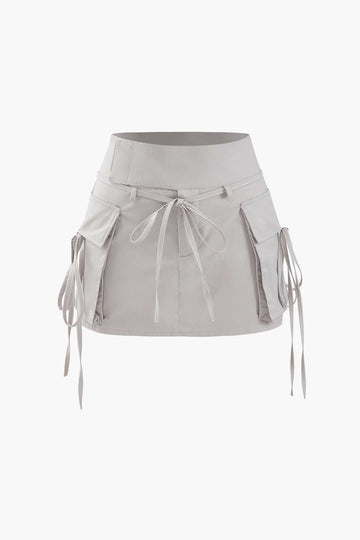 Low Rise Tie Cargo Mini Skirt
