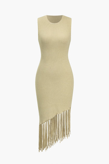 Solid Sweater Fringe Asymmetrical Dress