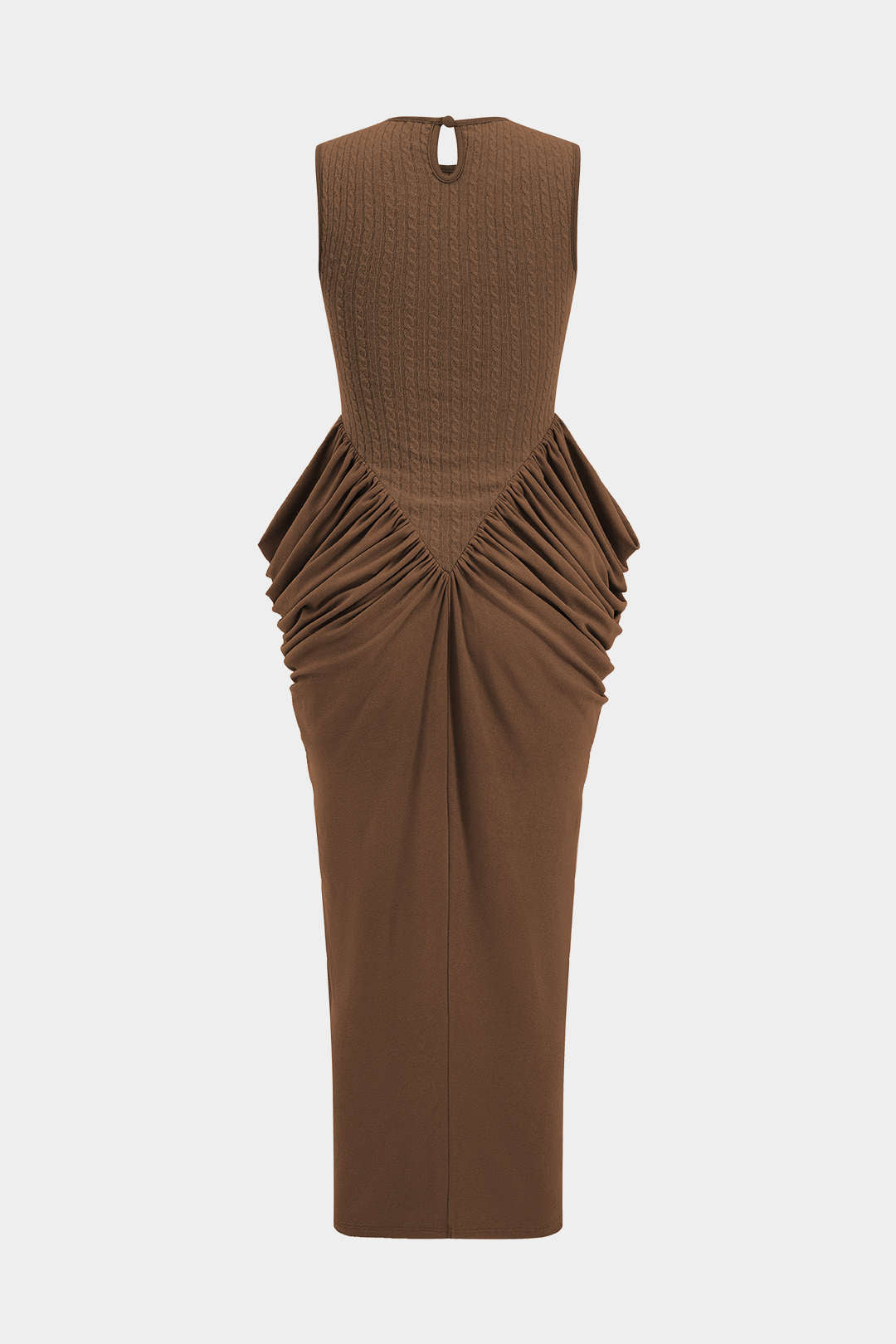 Ruched Sleeveless Round Neck Slit Maxi Dress